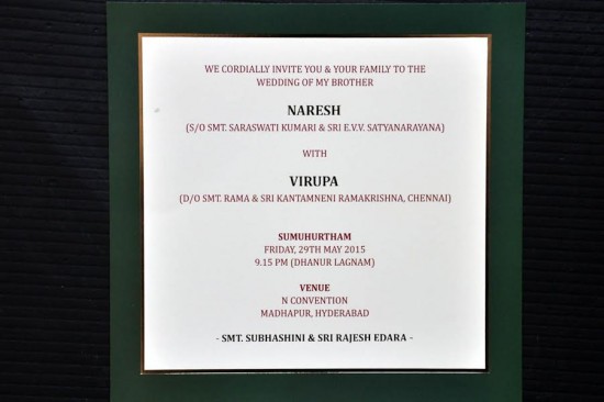 Allari Naresh And Virupa Marriage Invitation Photos